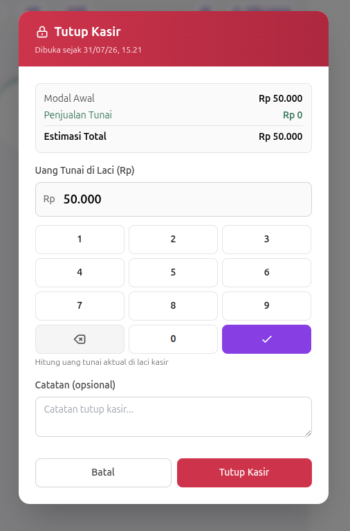 Masukkan informasi kasir